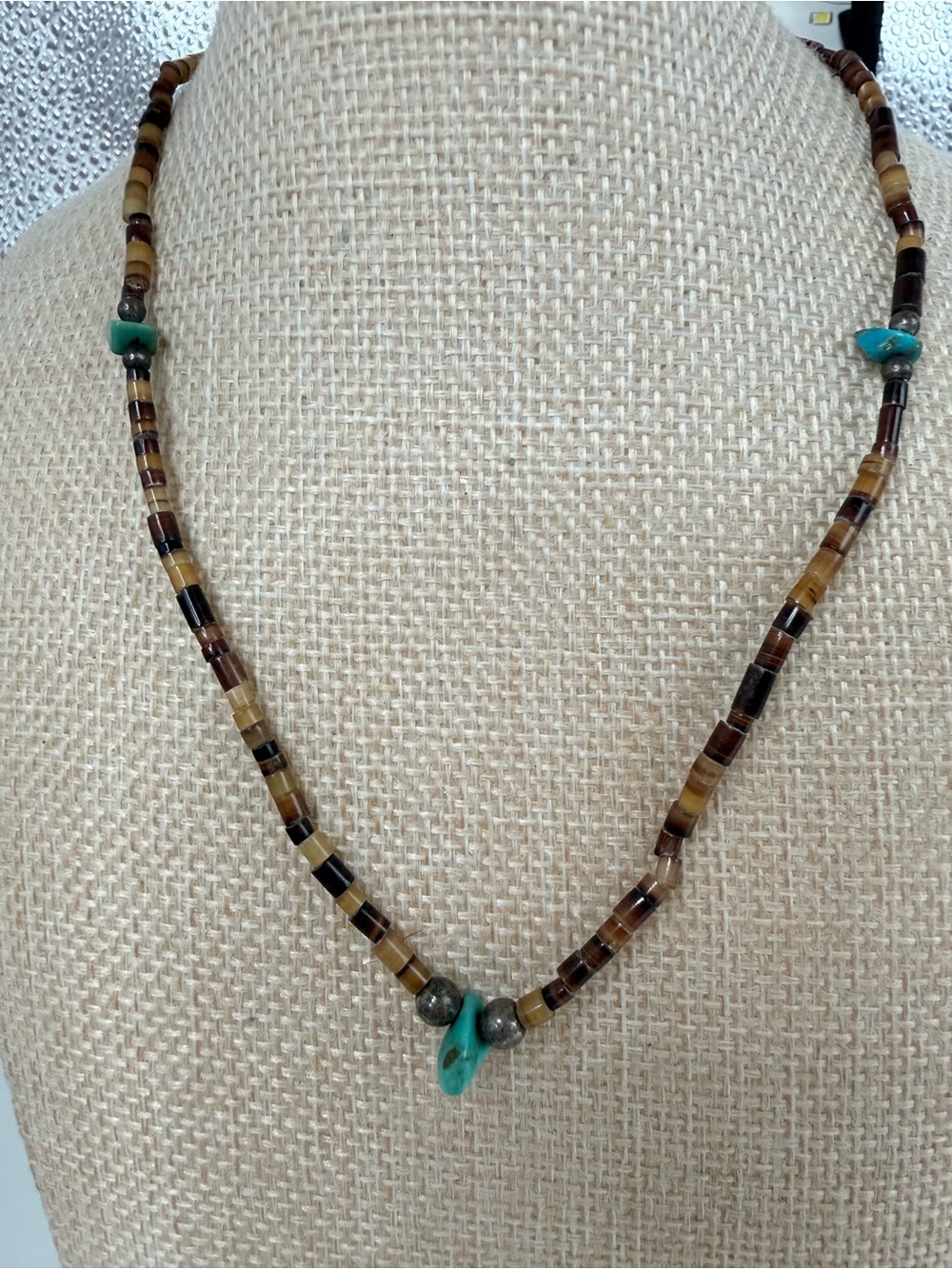 Native American Heishi Turquoise Sterling Native 16” Necklace benchbeads